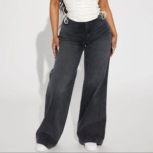 High Waisted Non-Stretch Wide Leg Jeans